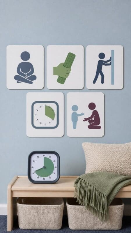 Picture choice board and visual timer for a classroom sensory corner