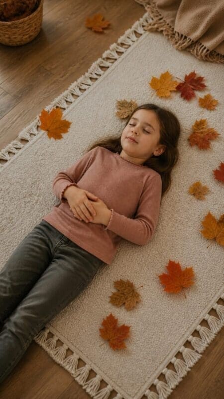 Child resting calmly during a falling leaf visualization